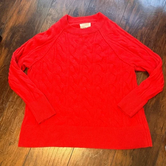 Aerie unREAL Cable Crew Sweater Oversized Solid Red Women's Size Small Cozy - Picture 2 of 14